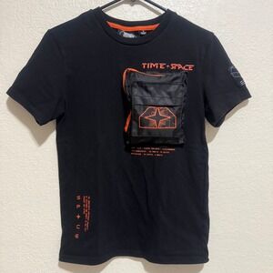 Time Space Mens Graphic T-Shirt Black Orange 3D Cargo Pocket Small Streetwear